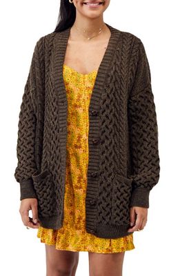 BDG Urban Outfitters Aran Mix Stitch Cardigan in Brown