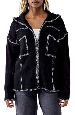 BDG Urban Outfitters Blanket Stitch Hooded Cardigan in Black
