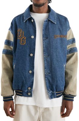 BDG Urban Outfitters Cotton Denim Varsity Jacket in Denim Blue