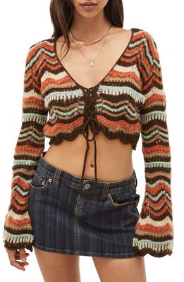BDG Urban Outfitters Crochet Lace-Up Crop Cardigan in Brown