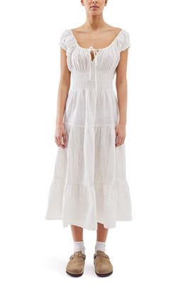 BDG Urban Outfitters Ella Smocked Linen & Cotton Dress in White