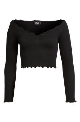 BDG Urban Outfitters Elsie Rib Long Sleeve Crop Top in Black