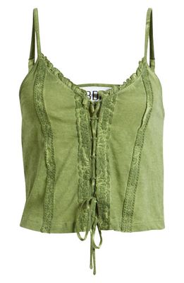 BDG Urban Outfitters Embroidered Crop Tie Front Cotton Blend Tank Top in Green