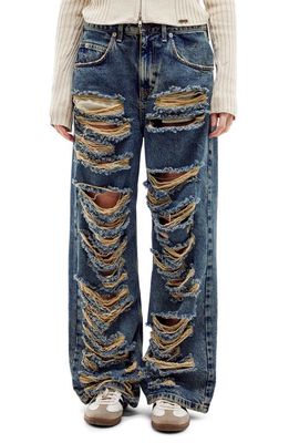 BDG Urban Outfitters Extreme Ripped Wide Leg Jeans in Mid Vintage