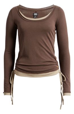 BDG Urban Outfitters Illusion Layer Ruched Top in Chocolate