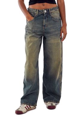 BDG Urban Outfitters Jaya Tinted Side Zip Low Rise Wide Leg Jeans in Vintage Denim