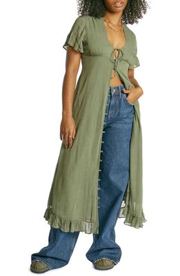 BDG Urban Outfitters Jessica Button-Up Ruffle Trim Maxi Dress in Moss