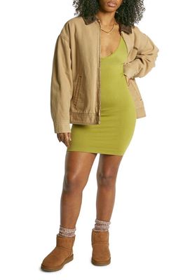 BDG Urban Outfitters Josie Ribbed Long Sleeve Mini Sweater Dress in Lime