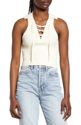 BDG Urban Outfitters Lace-Up Rib Collar Tank in Ecru
