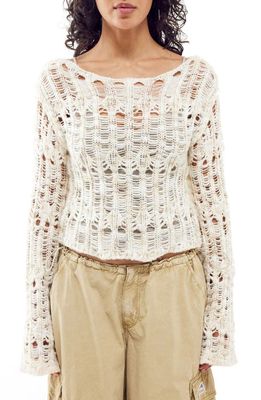 BDG Urban Outfitters Laddered Flute Long Sleeve Sweater in Ecru