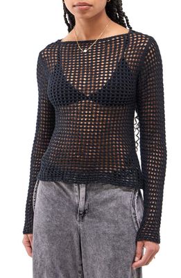 BDG Urban Outfitters Lattice Open Stitch Cotton Sweater in Black