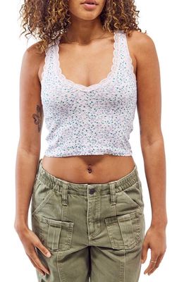 BDG Urban Outfitters Leia Ditsy Floral Cotton Rib Tank in Ecru/Lilac Print