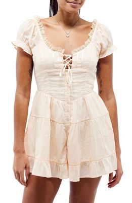 BDG Urban Outfitters Lilly Lace-Up Romper in Cream
