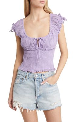 BDG Urban Outfitters Nova Cap Sleeve Smocked Blouse in Lilac