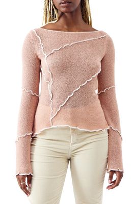 BDG Urban Outfitters Overlock Seam Detail Sheer Long Sleeve Knit Top in Pink