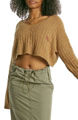 BDG Urban Outfitters Oversize Cable Knit Crop Sweater in Sand