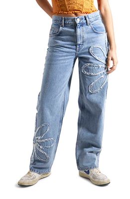 BDG Urban Outfitters Patchwork Flower Boyfriend Jeans in Dark Denim