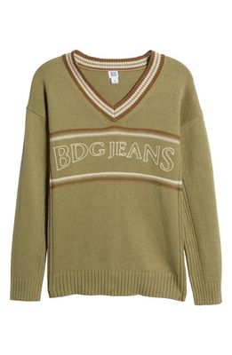 BDG Urban Outfitters Retro Logo V-Neck Sweater in Green