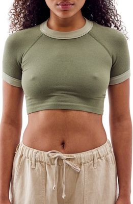 BDG Urban Outfitters Rib Ringer Crop T-Shirt in Green