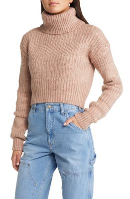 BDG Urban Outfitters Roll Neck Rib Crop Sweater in Taupe