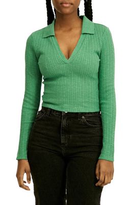 BDG Urban Outfitters Rosie Crop Long Sleeve Polo in Light Green