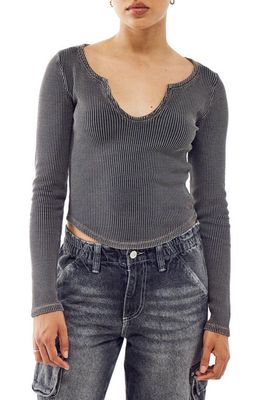 BDG Urban Outfitters Thermal Knit Notch Henley Top in Black
