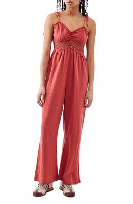 BDG Urban Outfitters Tilly Lace Inset Cotton Jumpsuit in Red
