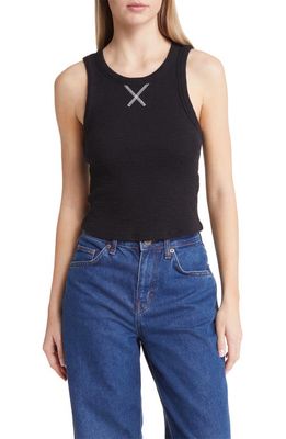 BDG Urban Outfitters Waffle Cotton Crop Tank Top in Black