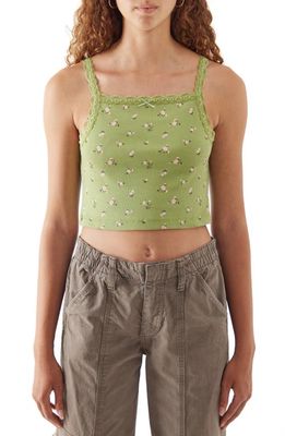 BDG Urban Outfitters Women's Rib Lace Edge Cotton Camisole in Ditsy Khaki