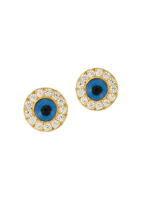 Be Happy 18K Goldplated & Pavé Evil Eye Protection Stud Earrings