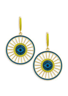 Be Happy 18K Goldplated & Yellow Pavé Spinning Eye Drop Hoop Earrings