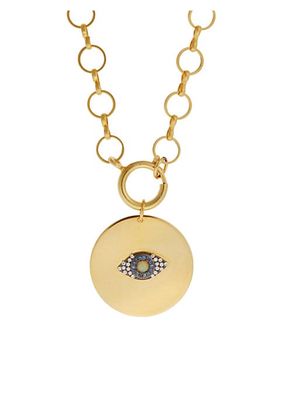 Be Happy 18K Goldplated, Opal & Two-Tone Sapphire Eye Sun Round Pendant Necklace