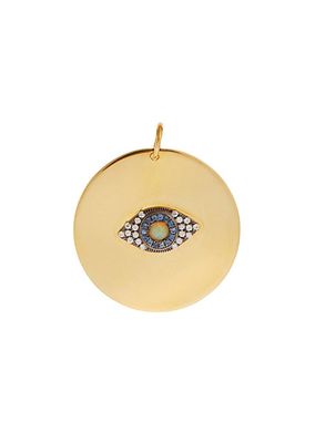 Be Happy 18K Goldplated, Opal & Two-Tone Sapphire Eye Sun Round Pendant