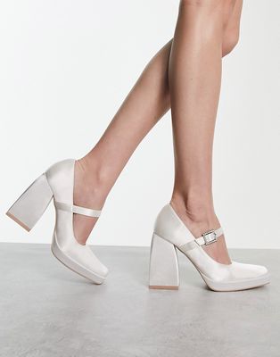 Be Mine Adryn square toe shoes in ivory satin-White