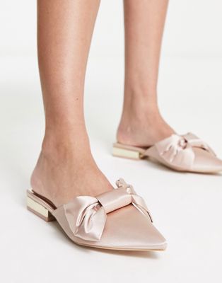 Be Mine Bridal Alezae bow front backless slippers in blush-Pink