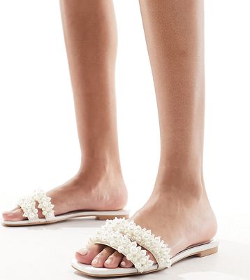 Be Mine Bridal Kiely pearl embellished flat sandals in ivory-White