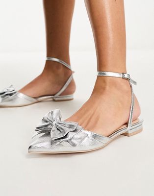 Be Mine Bridal Milli flat shoes with bow in metallic silver