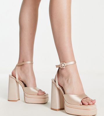 Be Mine Wide Fit Krista platform sandals in champagne satin-Gold