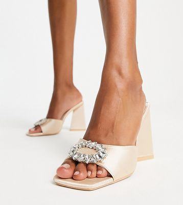 Be Mine Wide Fit Mercyy mules with embellishment in blush-Green