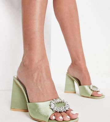 Be Mine Wide Fit Mercyy mules with embellishment in sage green