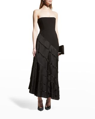 Bea Diagonal-Slash Strapless Maxi Dress