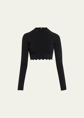 Bea Long-Sleeve Scallop Crop Top