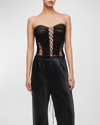 Bea Ruched Lace-Up Cutout Corset Top