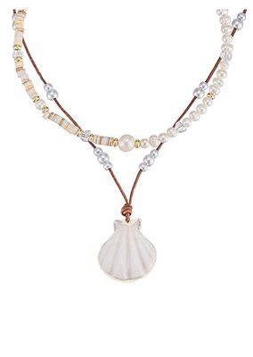 Beach Days 2-Piece 18K Gold-Plated, Shell & Pearl Pendant Necklace Set
