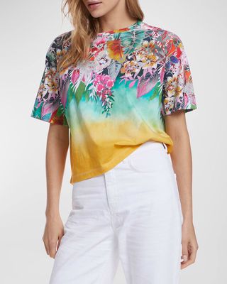 Beach in Bloom Floral-Print Cotton T-Shirt