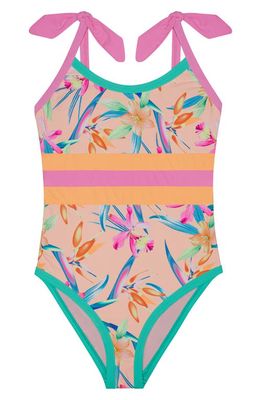 Beach Lingo Kids' Drop Top Colorblock One-Piece Swimsuit in Peach