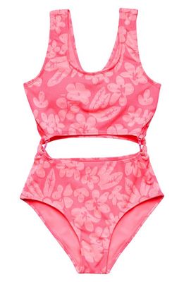 Beach Lingo Kids' Floral Jacquard One-Piece Swimsuit in Papaya 