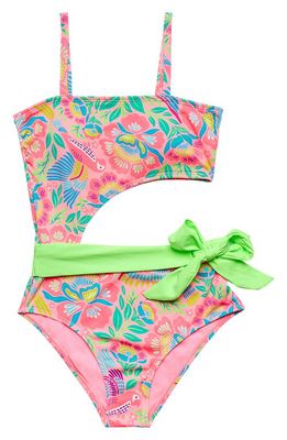 Beach Lingo Kids' Square Neck Cutout One-Piece Swimsuit in Punch