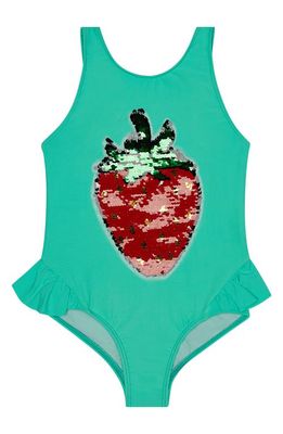 Beach Lingo Kids' Strawberry Flip-Sequin One-Piece Swimsuit in Foam Green