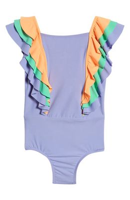 Beach Lingo Kids' Sunsets Ruffle One-Piece Swimsuit in Frosty Dream